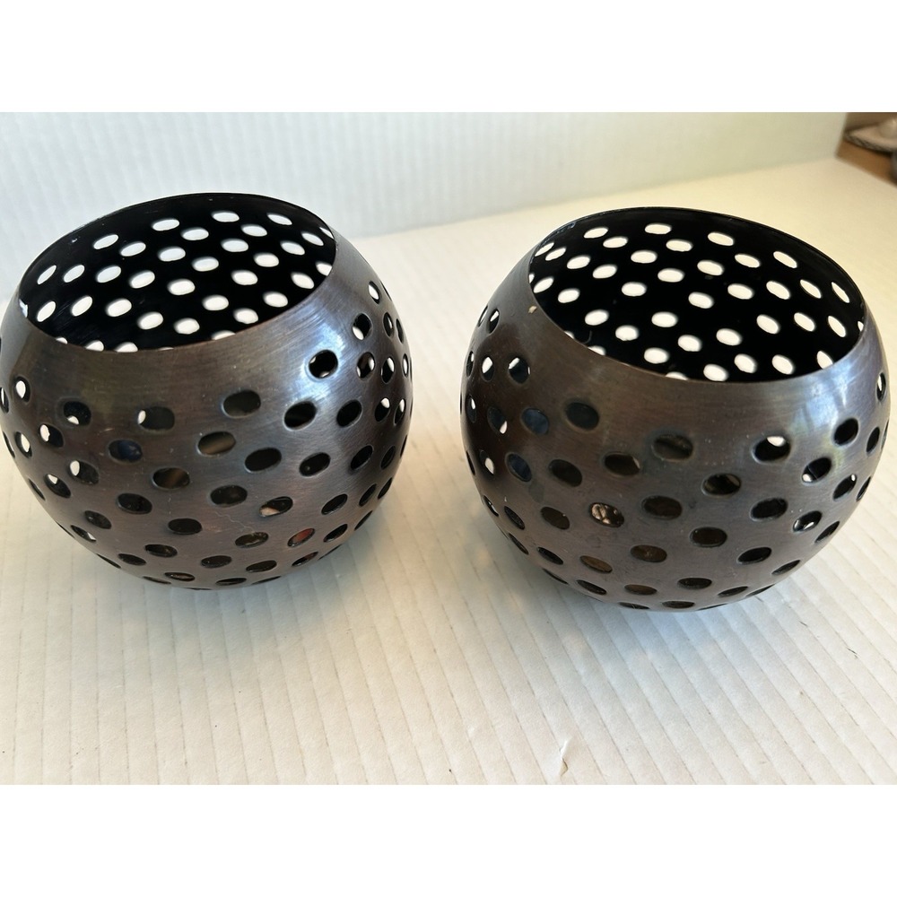 Brass Circular Bowel Shaped Votive Candle Holders X2 Spherical Multi Openings